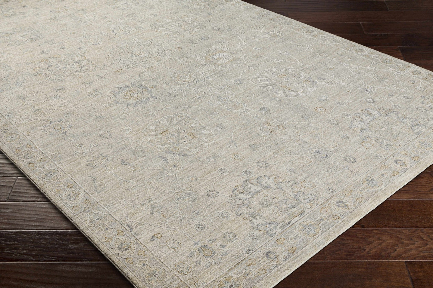 Antique Look Floral Beige and Charcoal Traditional Design Area Rug - The Rug Decor