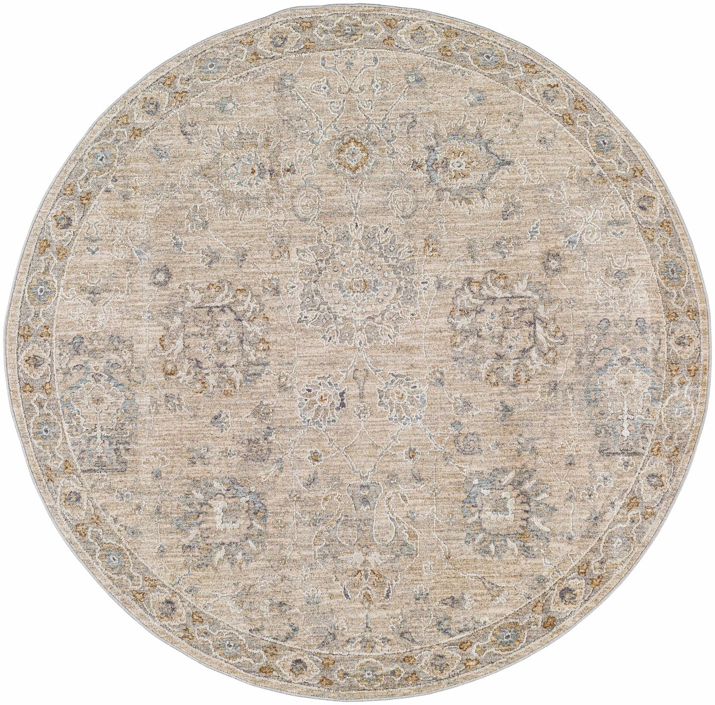 Antique Look Floral Beige and Charcoal Traditional Design Area Rug - The Rug Decor