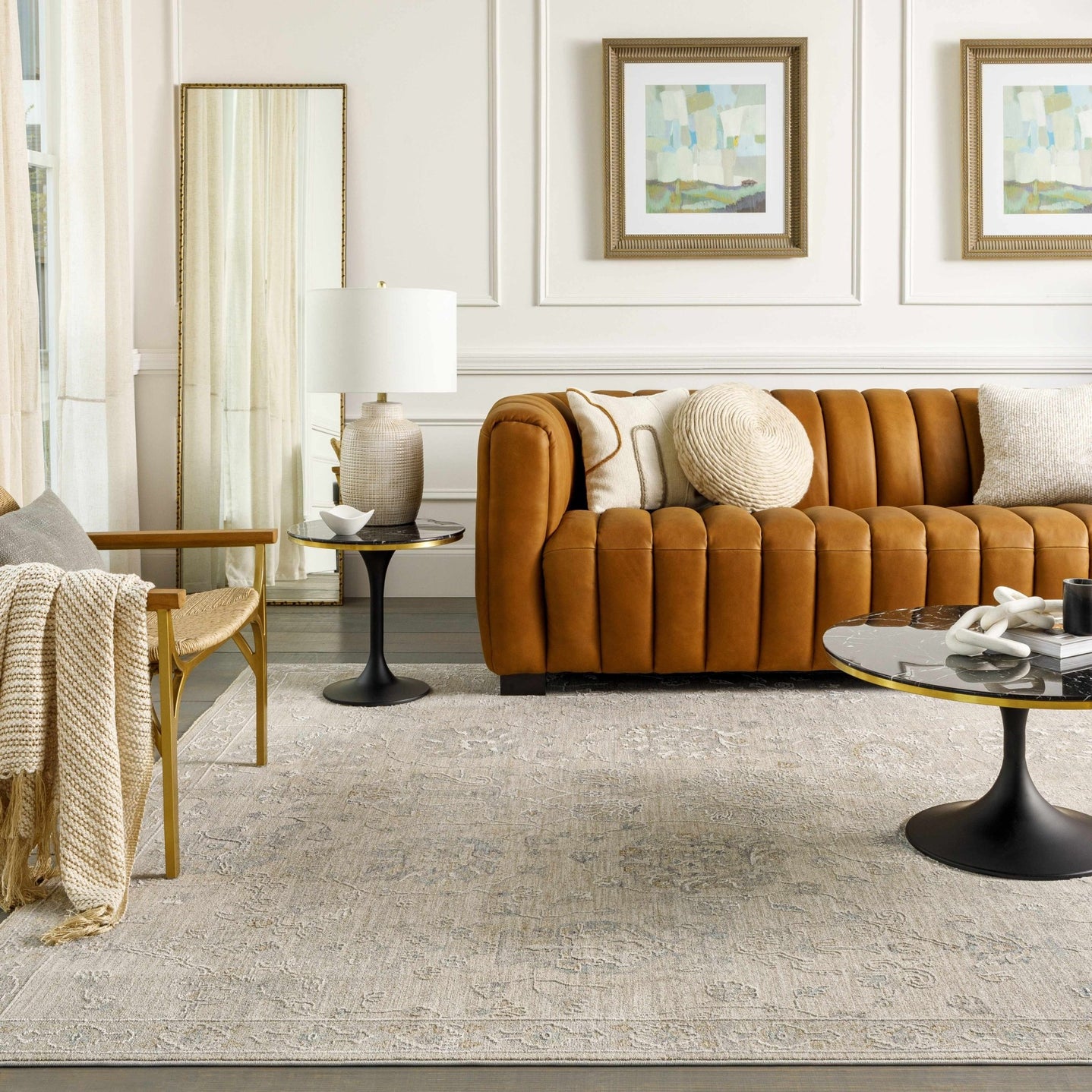 Antique Look Floral Beige and Charcoal Traditional Design Area Rug - The Rug Decor