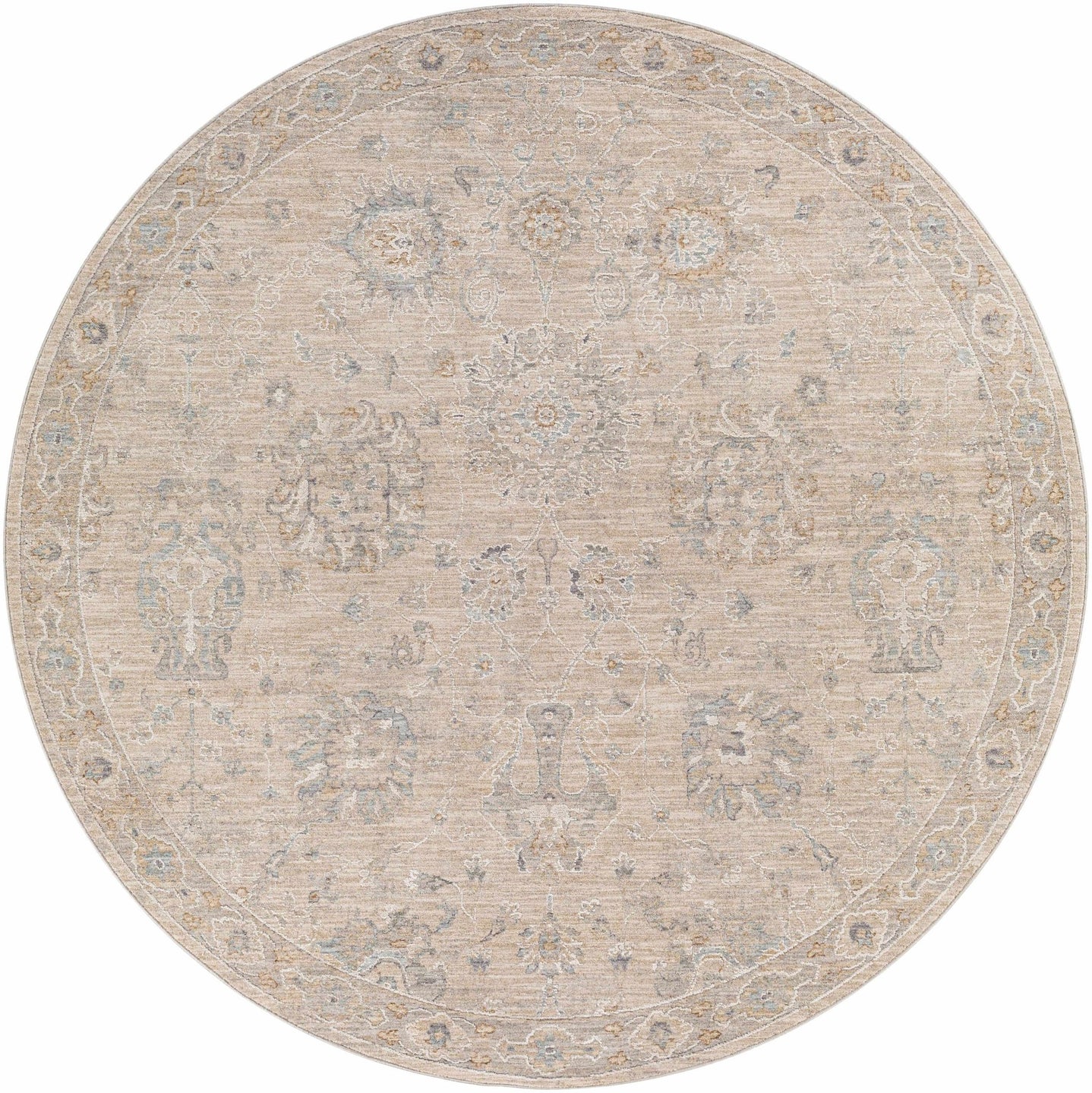 Antique Look Floral Beige and Charcoal Traditional Design Area Rug - The Rug Decor
