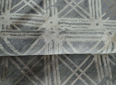 Antique look Gray and Ivory Geometrical Stripes Pattern Hand loom Viscose wool Area Rug - The Rug Decor