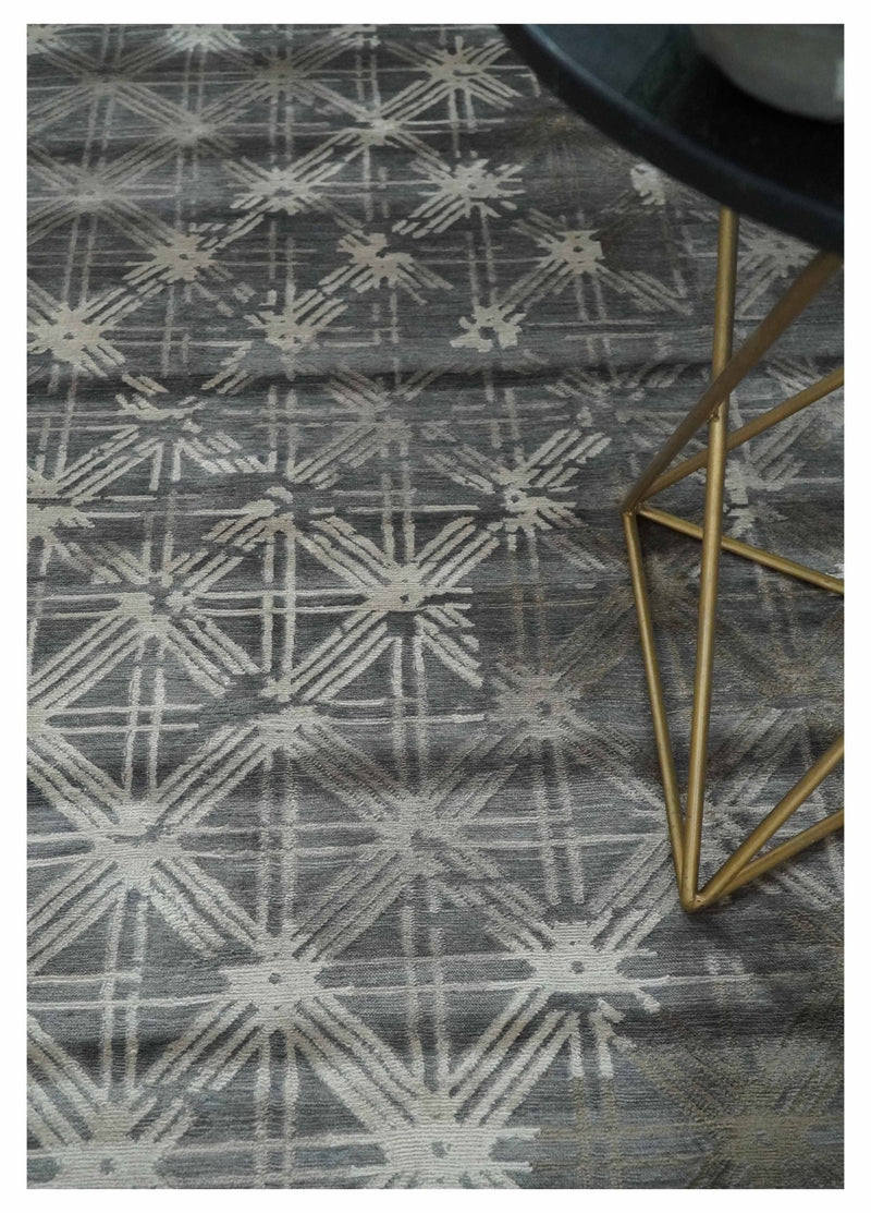 Antique look Gray and Ivory Geometrical Stripes Pattern Hand loom Viscose wool Area Rug - The Rug Decor