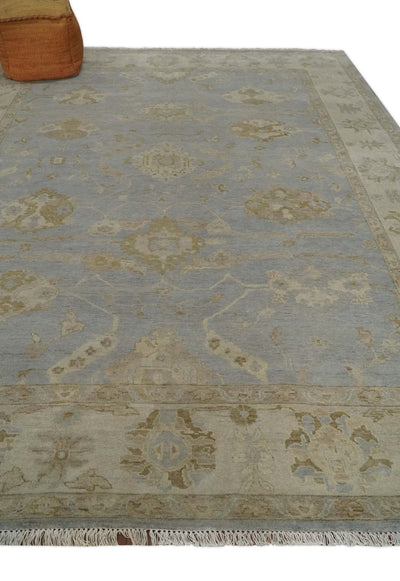 Antique look Gray, Beige and Olive Hand knotted Traditional Oushak 9x12 wool Area Rug - The Rug Decor