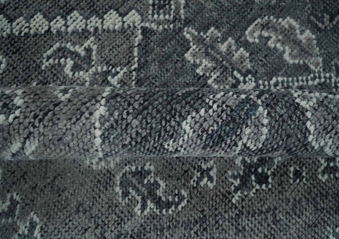 Antique Look Hand Knotted 8x10 Charcoal and Silver Traditional Low Pile Wool Area Rug - The Rug Decor