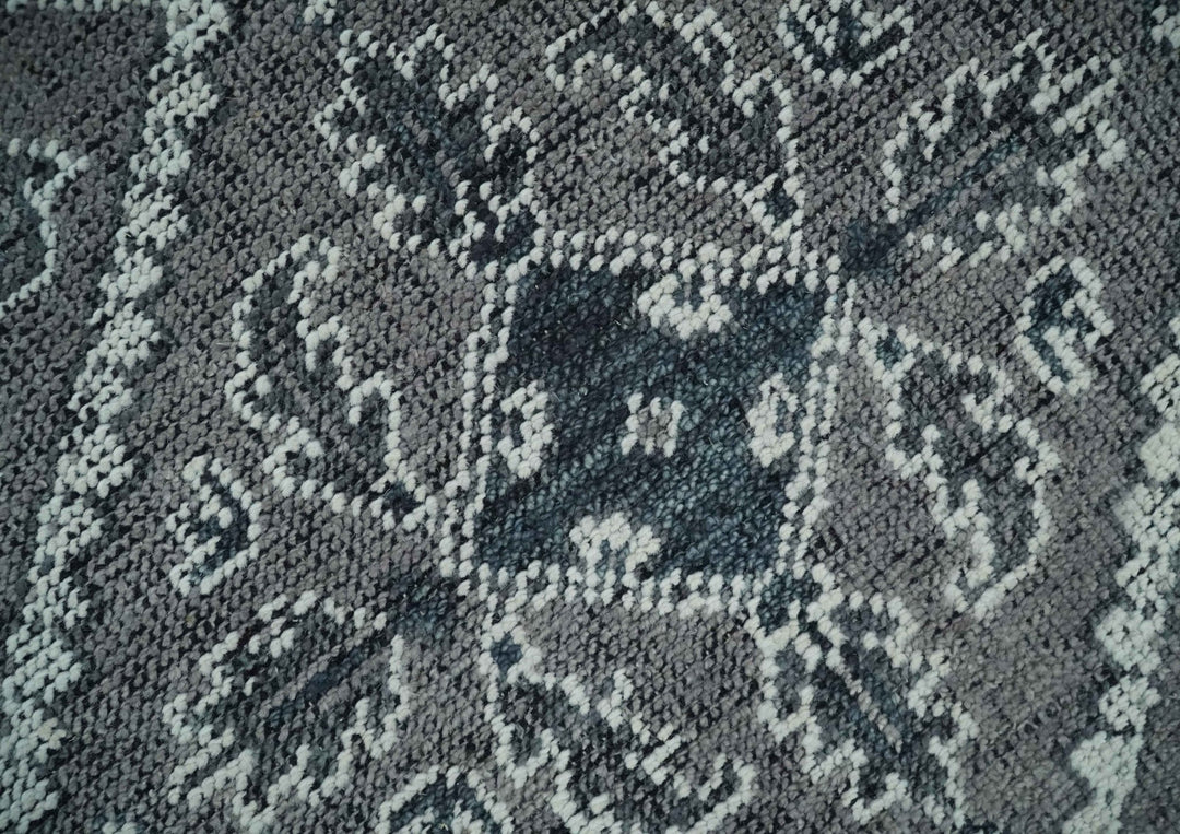 Antique Look Hand Knotted 8x10 Charcoal and Silver Traditional Low Pile Wool Area Rug - The Rug Decor