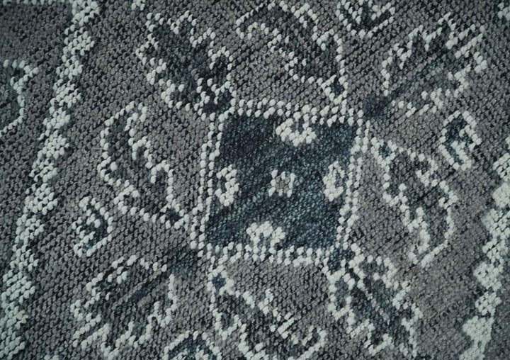 Antique Look Hand Knotted 8x10 Charcoal and Silver Traditional Low Pile Wool Area Rug - The Rug Decor