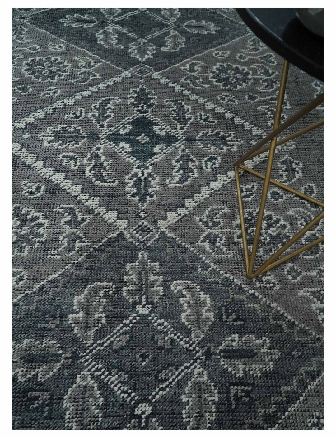Antique Look Hand Knotted 8x10 Charcoal and Silver Traditional Low Pile Wool Area Rug - The Rug Decor