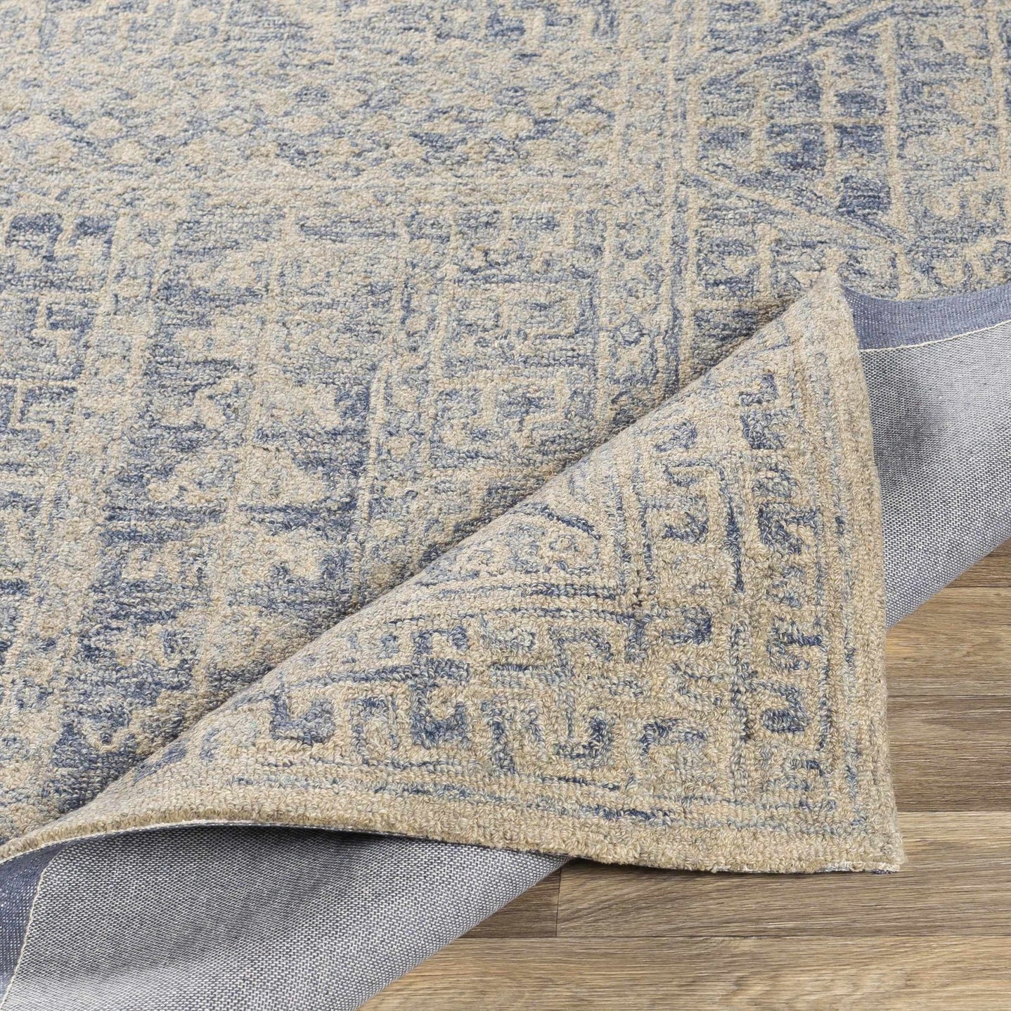 Antique Look Intricate Designs Beige and Blue Traditional Hand Tufted Wool Area Rug - The Rug Decor