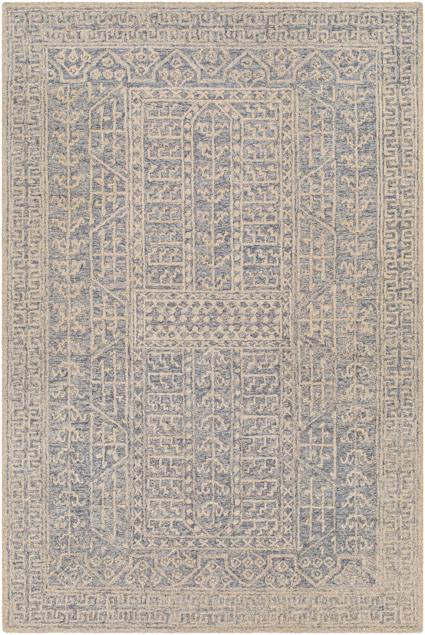 Antique Look Intricate Designs Beige and Blue Traditional Hand Tufted Wool Area Rug - The Rug Decor