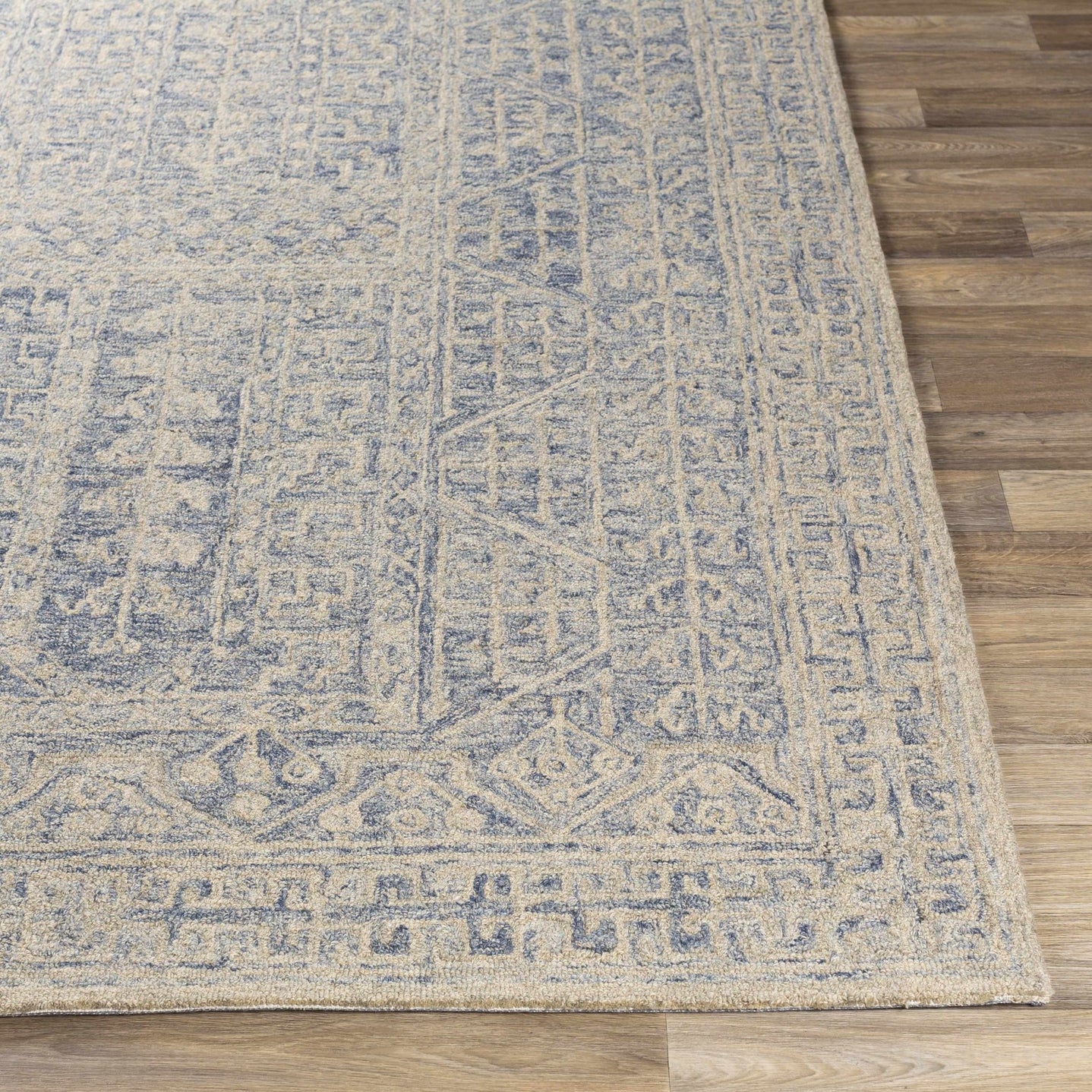 Antique Look Intricate Designs Beige and Blue Traditional Hand Tufted Wool Area Rug - The Rug Decor