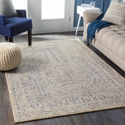 Antique Look Intricate Designs Beige and Blue Traditional Hand Tufted Wool Area Rug - The Rug Decor