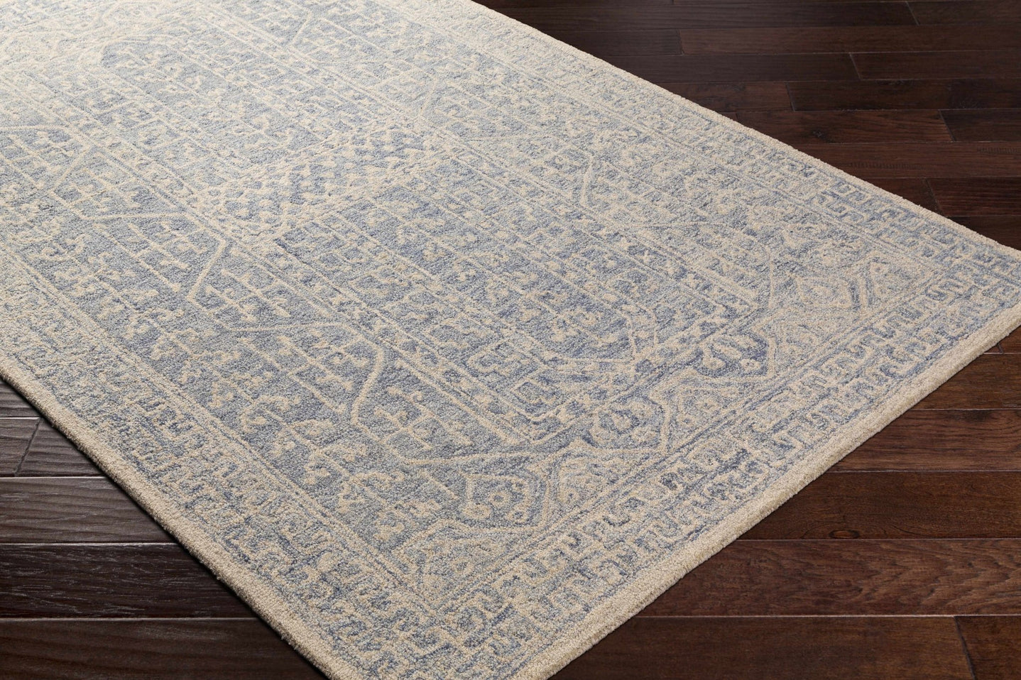 Antique Look Intricate Designs Beige and Blue Traditional Hand Tufted Wool Area Rug - The Rug Decor
