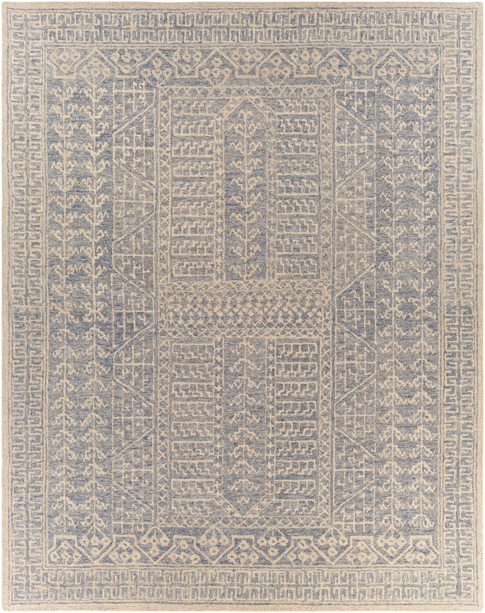 Intricate Designs Beige and Blue Traditional Hand Tufted Wool Area Rug ...