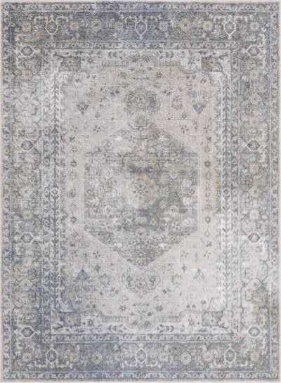 Antique Look Ivory And Blue Medallion Washable Area Rug - The Rug Decor