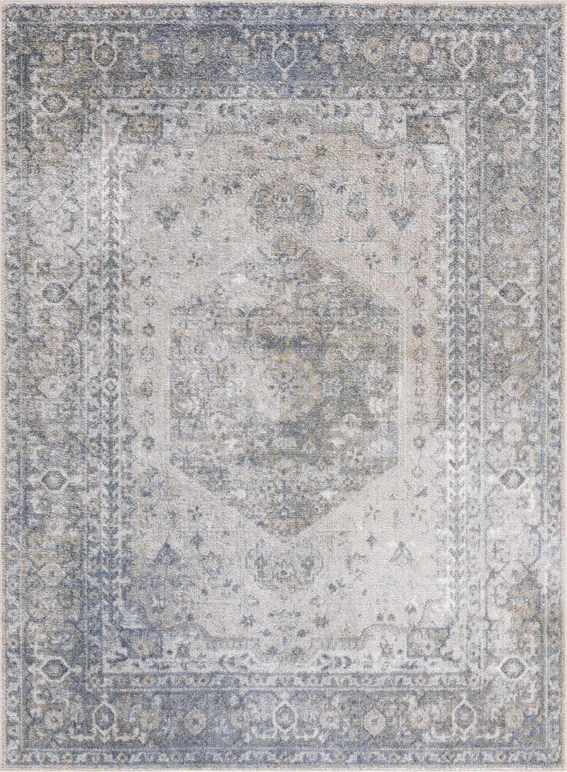 Antique Look Ivory And Blue Medallion Washable Area Rug - The Rug Decor