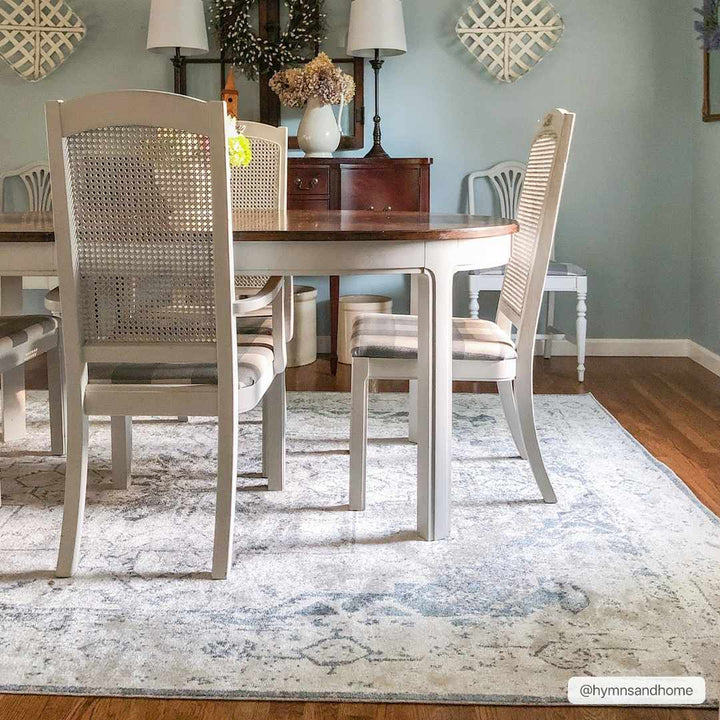 Antique look Ivory And Charcoal Medallion Washable Area Rug - The Rug Decor