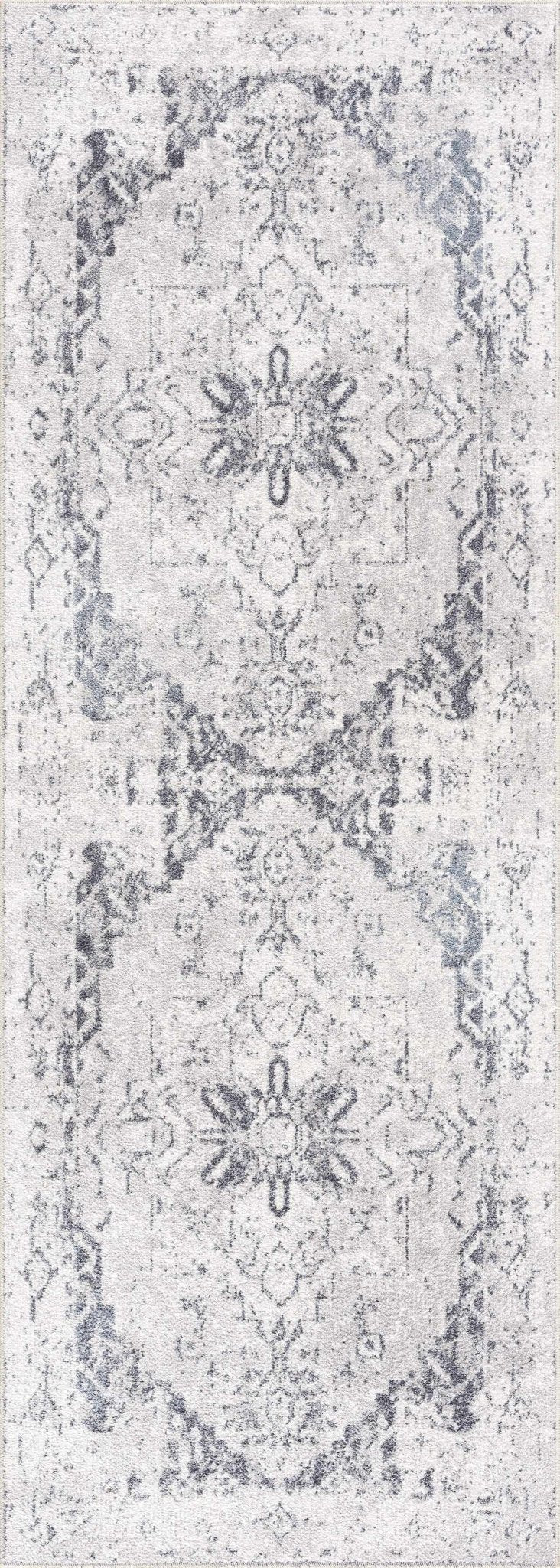 Antique look Ivory And Charcoal Medallion Washable Area Rug - The Rug Decor
