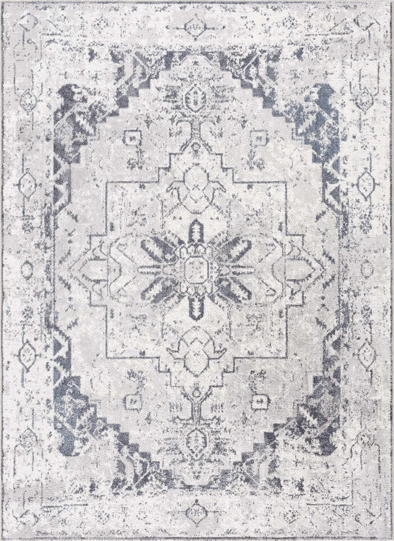 Antique look Ivory And Charcoal Medallion Washable Area Rug - The Rug Decor
