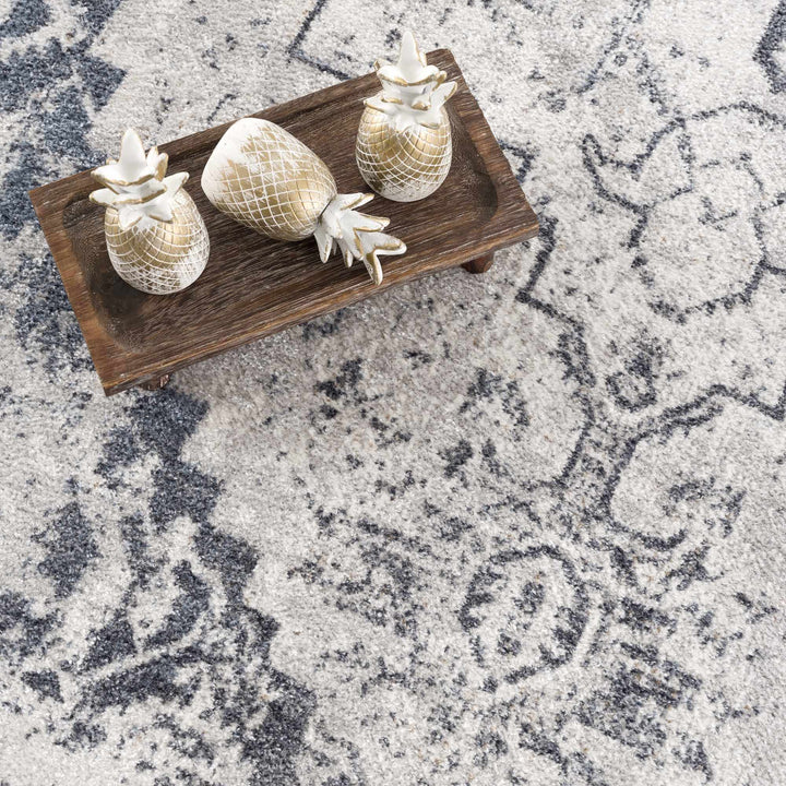 Antique look Ivory And Charcoal Medallion Washable Area Rug - The Rug Decor