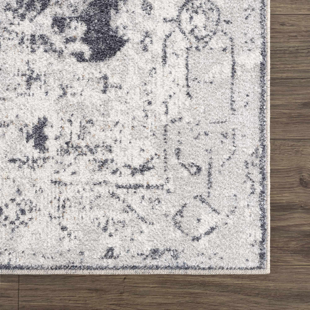 Antique look Ivory And Charcoal Medallion Washable Area Rug - The Rug Decor