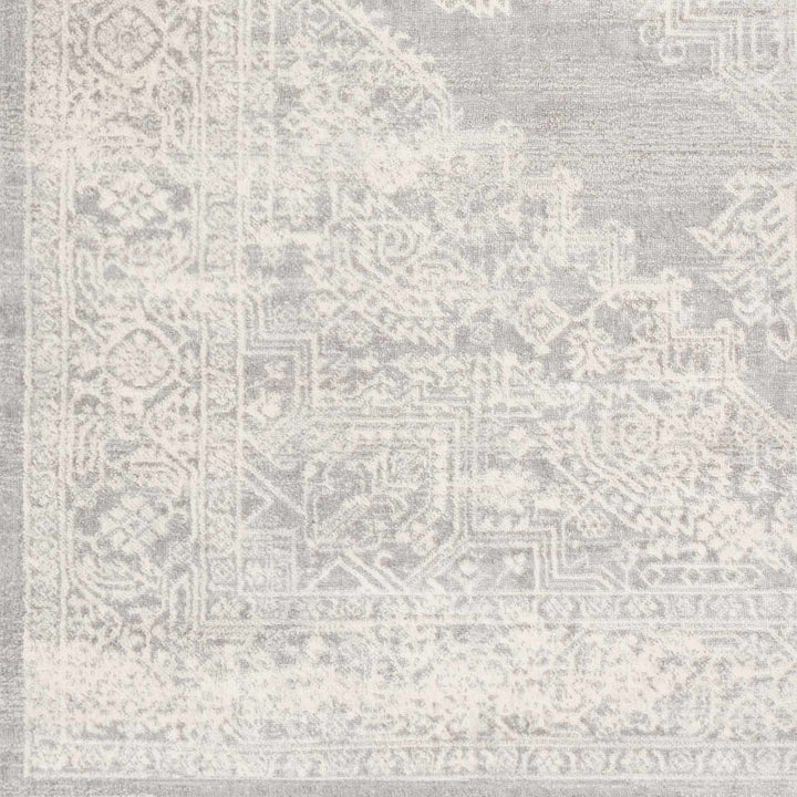 Antique Look Ivory And Gray Medallion Pattern Machine Woven Area Rug - The Rug Decor