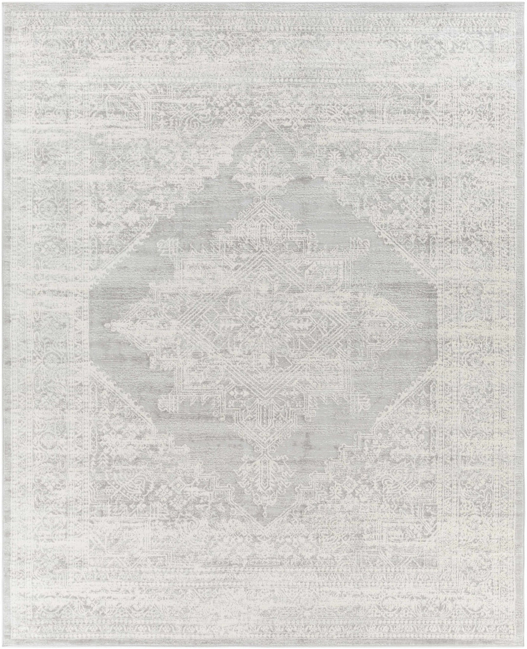 Antique Look Ivory And Gray Medallion Pattern Machine Woven Area Rug - The Rug Decor