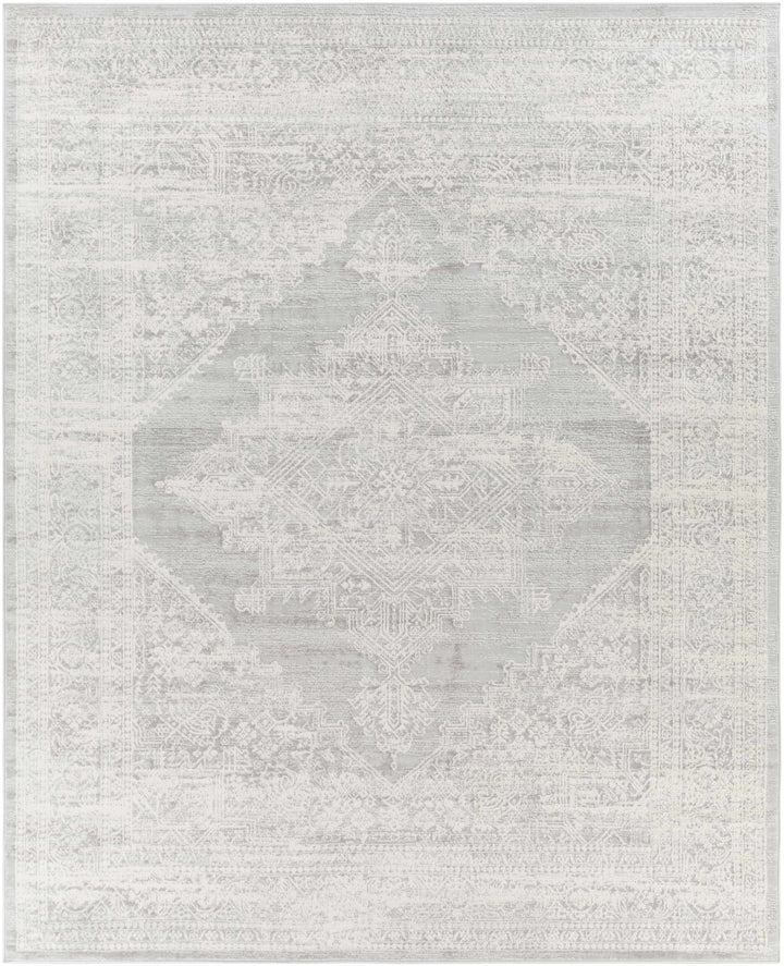 Antique Look Ivory And Gray Medallion Pattern Machine Woven Area Rug - The Rug Decor