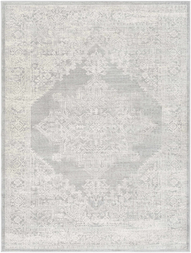 Antique Look Ivory And Gray Medallion Pattern Machine Woven Area Rug - The Rug Decor
