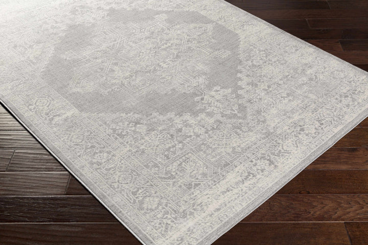 Antique Look Ivory And Gray Medallion Pattern Machine Woven Area Rug - The Rug Decor