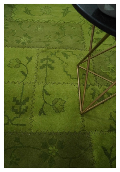 Antique look Overdyed Wool 5.1x7.4 Green Floral Pattern Hand Tufted Wool Area Rug - The Rug Decor