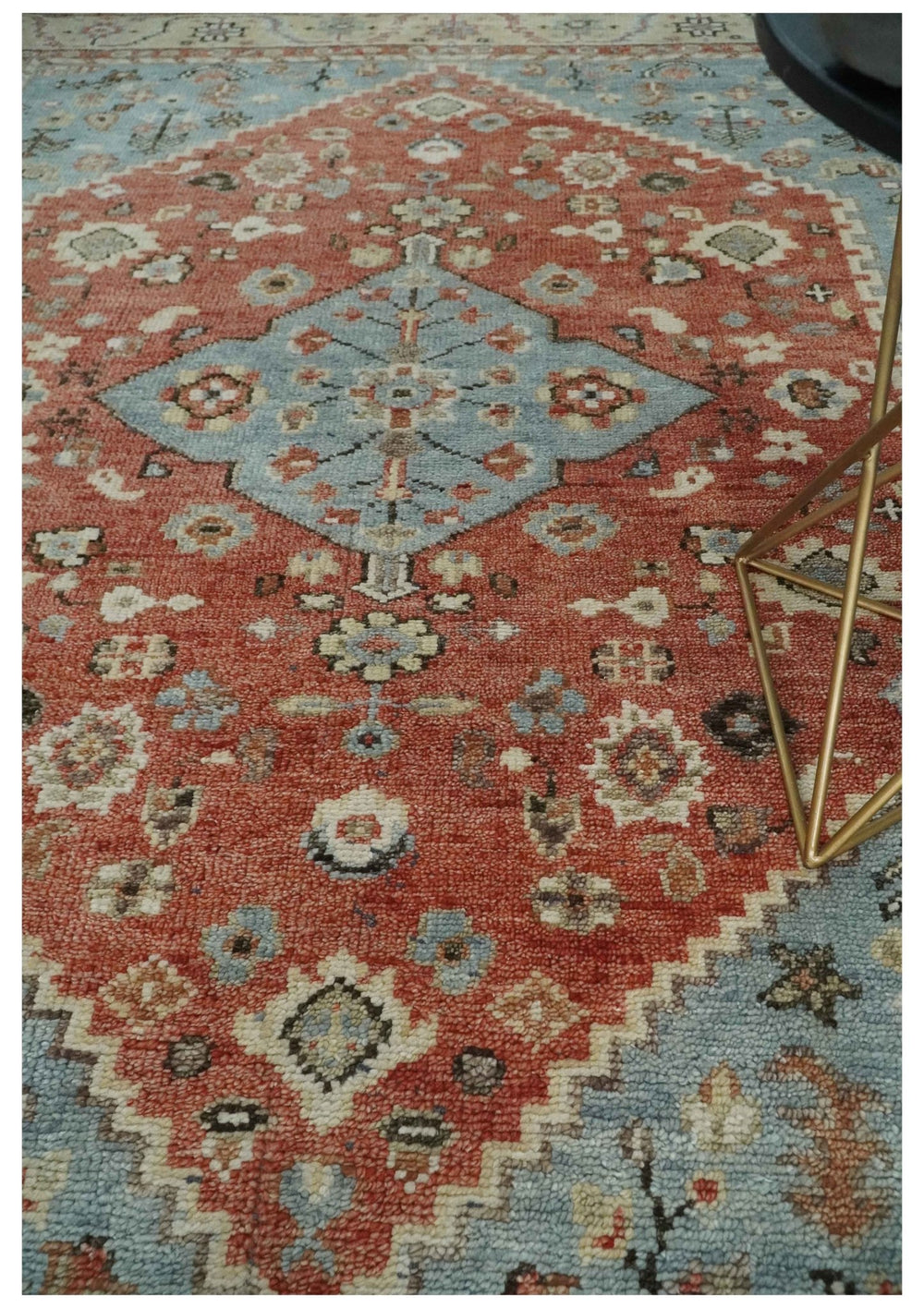 Antique look Traditional Floral Gray, Rust and Beige Hand knotted Heriz Custom Made wool Area Rug - The Rug Decor