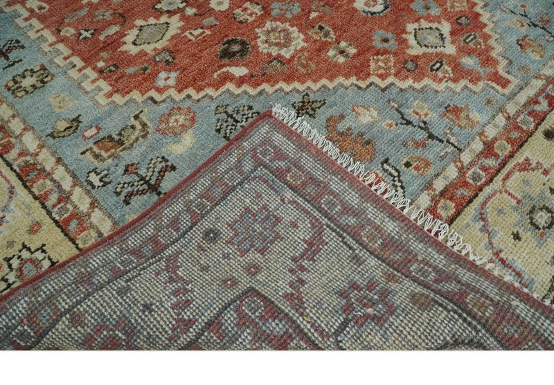 Antique look Traditional Floral Gray, Rust and Beige Hand knotted Heriz Custom Made wool Area Rug - The Rug Decor