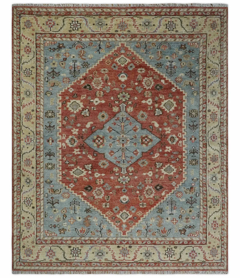 Antique look Traditional Floral Gray, Rust and Beige Hand knotted Heriz Custom Made wool Area Rug - The Rug Decor