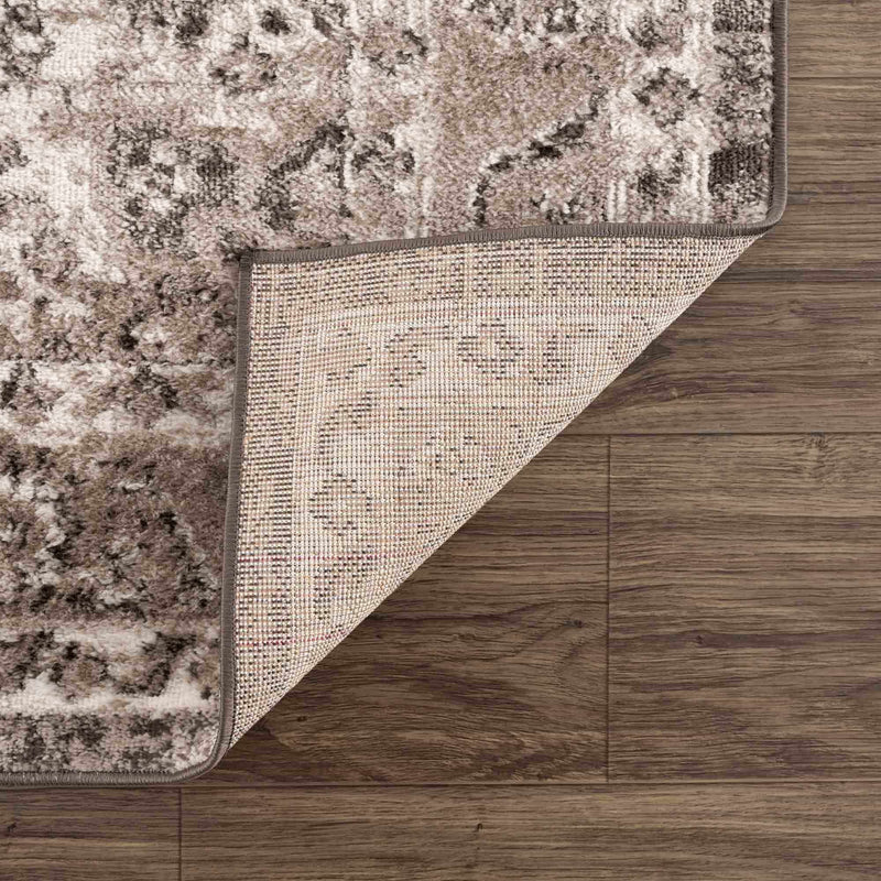 Antique Look Traditional Heriz Medallion Design Brown, Ivory and Charcoal Area Rug - The Rug Decor