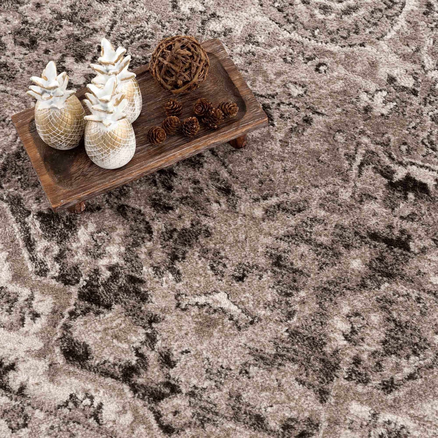 Antique Look Traditional Heriz Medallion Design Brown, Ivory and Charcoal Area Rug - The Rug Decor