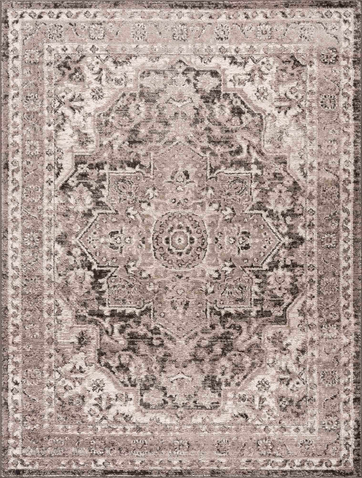 Antique Look Traditional Heriz Medallion Design Brown, Ivory and Charcoal Area Rug - The Rug Decor
