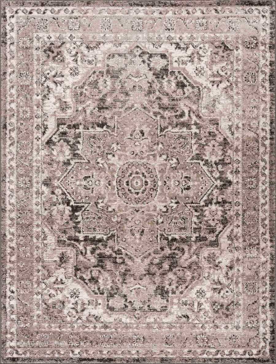 Antique Look Traditional Heriz Medallion Design Brown, Ivory and Charcoal Area Rug - The Rug Decor
