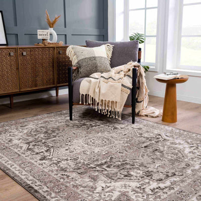 Antique Look Traditional Heriz Medallion Design Brown, Ivory and Charcoal Area Rug - The Rug Decor