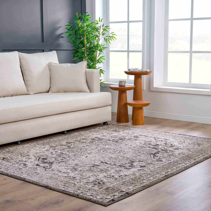 Antique Look Traditional Heriz Medallion Design Brown, Ivory and Charcoal Area Rug - The Rug Decor
