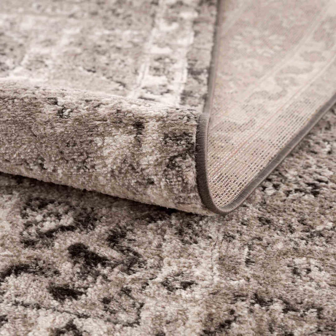 Antique Look Traditional Heriz Medallion Design Brown, Ivory and Charcoal Area Rug - The Rug Decor