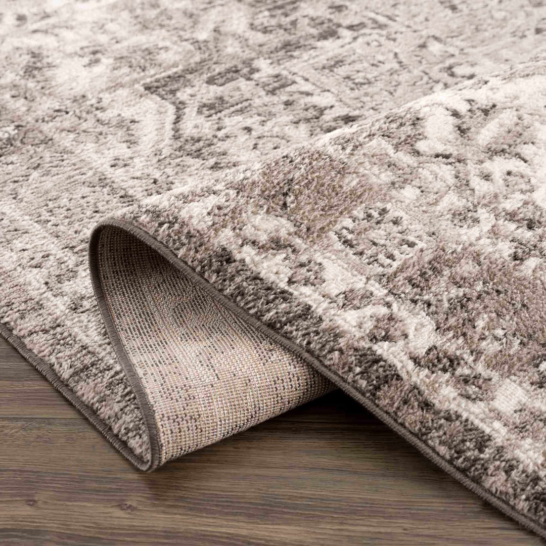 Antique Look Traditional Heriz Medallion Design Brown, Ivory and Charcoal Area Rug - The Rug Decor
