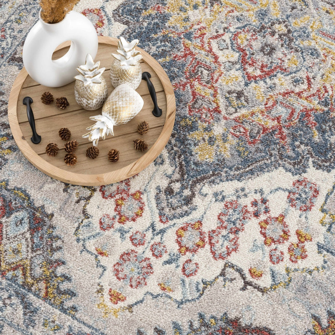 Antique look Traditional Machine Woven Tan, Charcoal, Ivory and Rust Multi Size Rug - The Rug Decor
