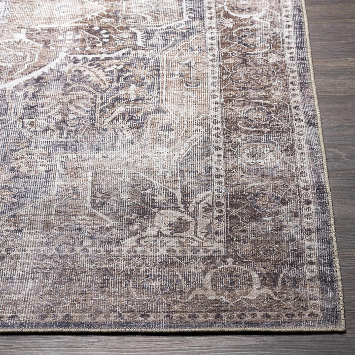 Antique look Transitional Charcoal, Ivory and Brown Medallion Machine washable Rug - The Rug Decor