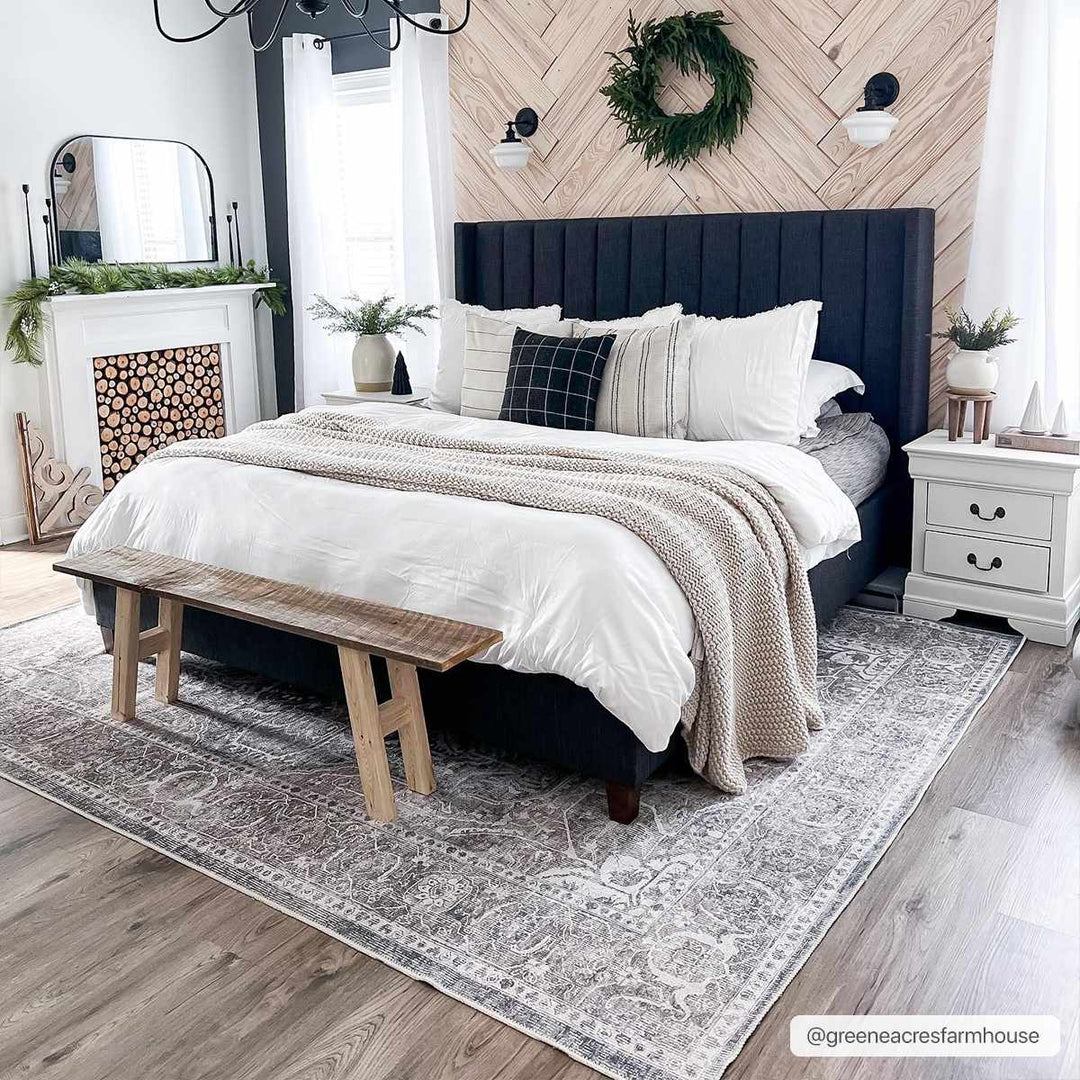 Antique look Transitional Charcoal, Ivory and Brown Medallion Machine washable Rug - The Rug Decor