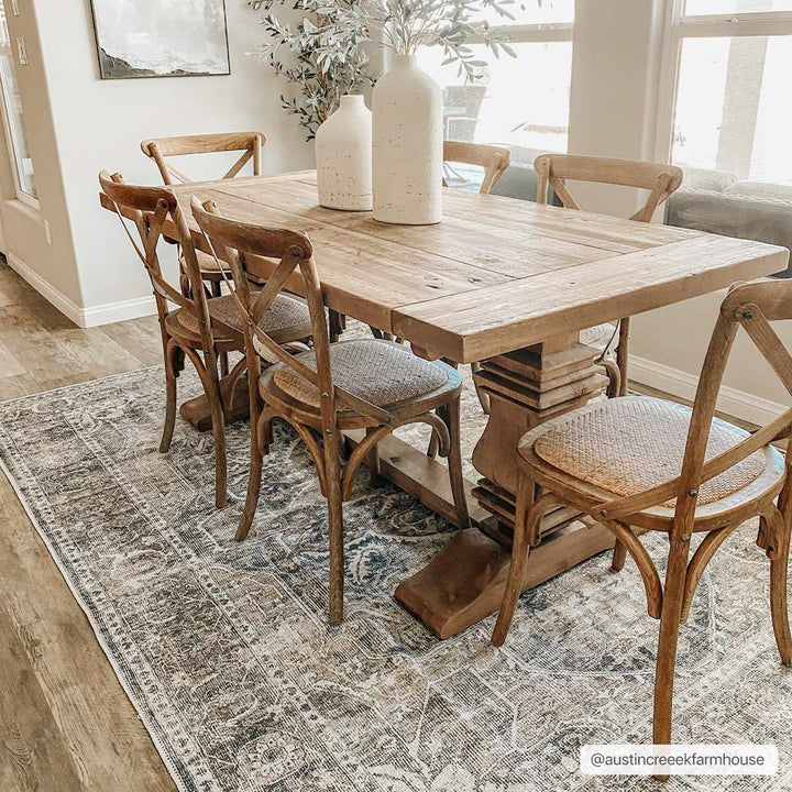Antique look Transitional Charcoal, Ivory and Brown Medallion Machine washable Rug - The Rug Decor