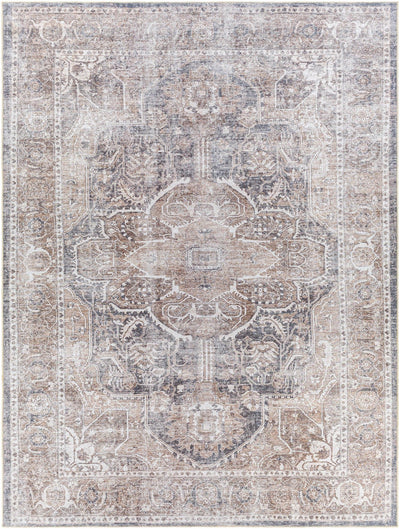 Antique look Transitional Charcoal, Ivory and Brown Medallion Machine washable Rug - The Rug Decor