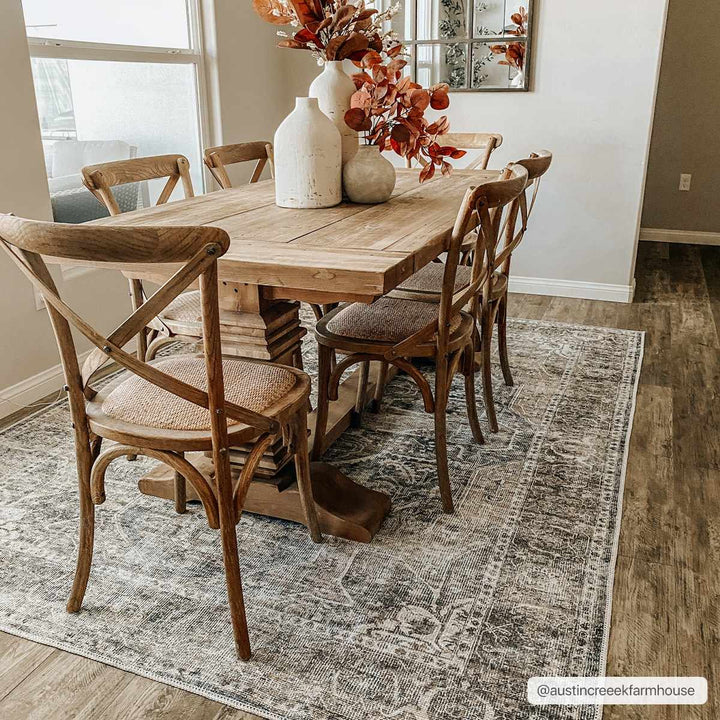 Antique look Transitional Charcoal, Ivory and Brown Medallion Machine washable Rug - The Rug Decor