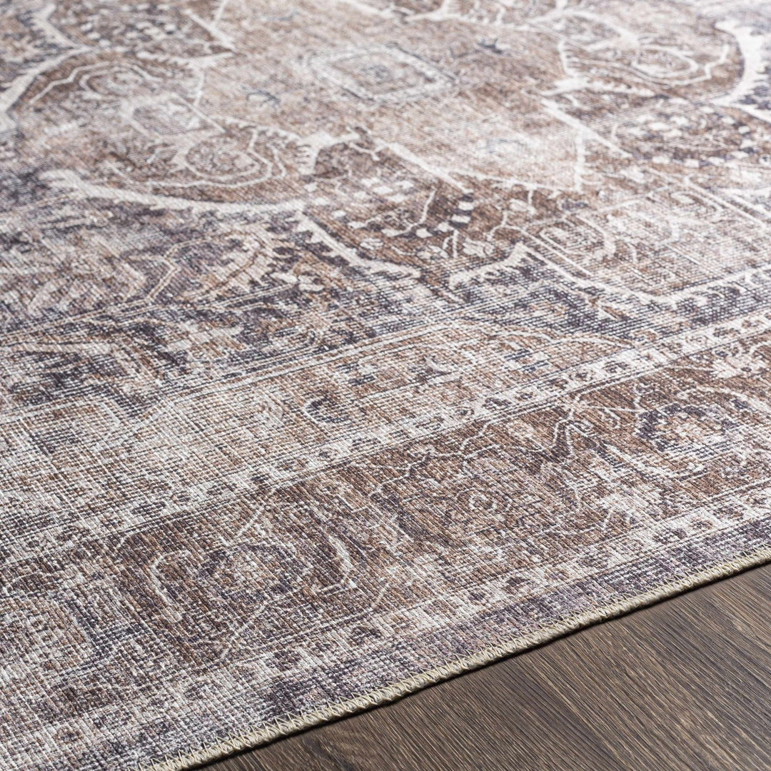 Antique look Transitional Charcoal, Ivory and Brown Medallion Machine washable Rug - The Rug Decor
