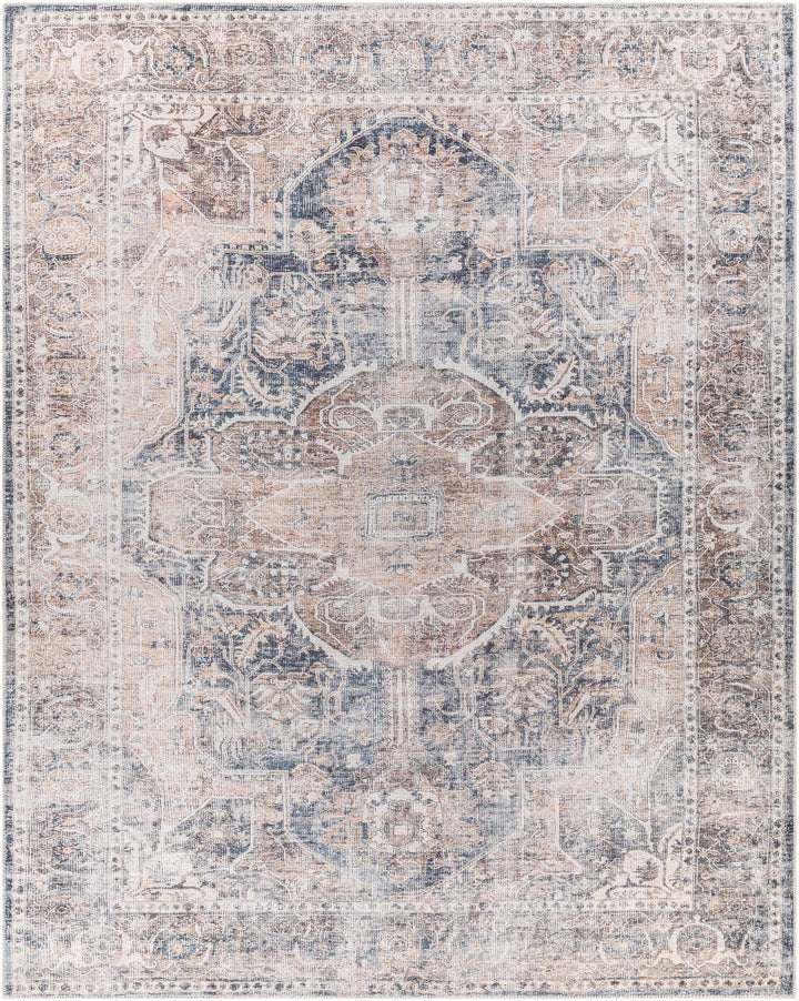 Antique look Transitional Charcoal, Ivory and Brown Medallion Machine washable Rug - The Rug Decor