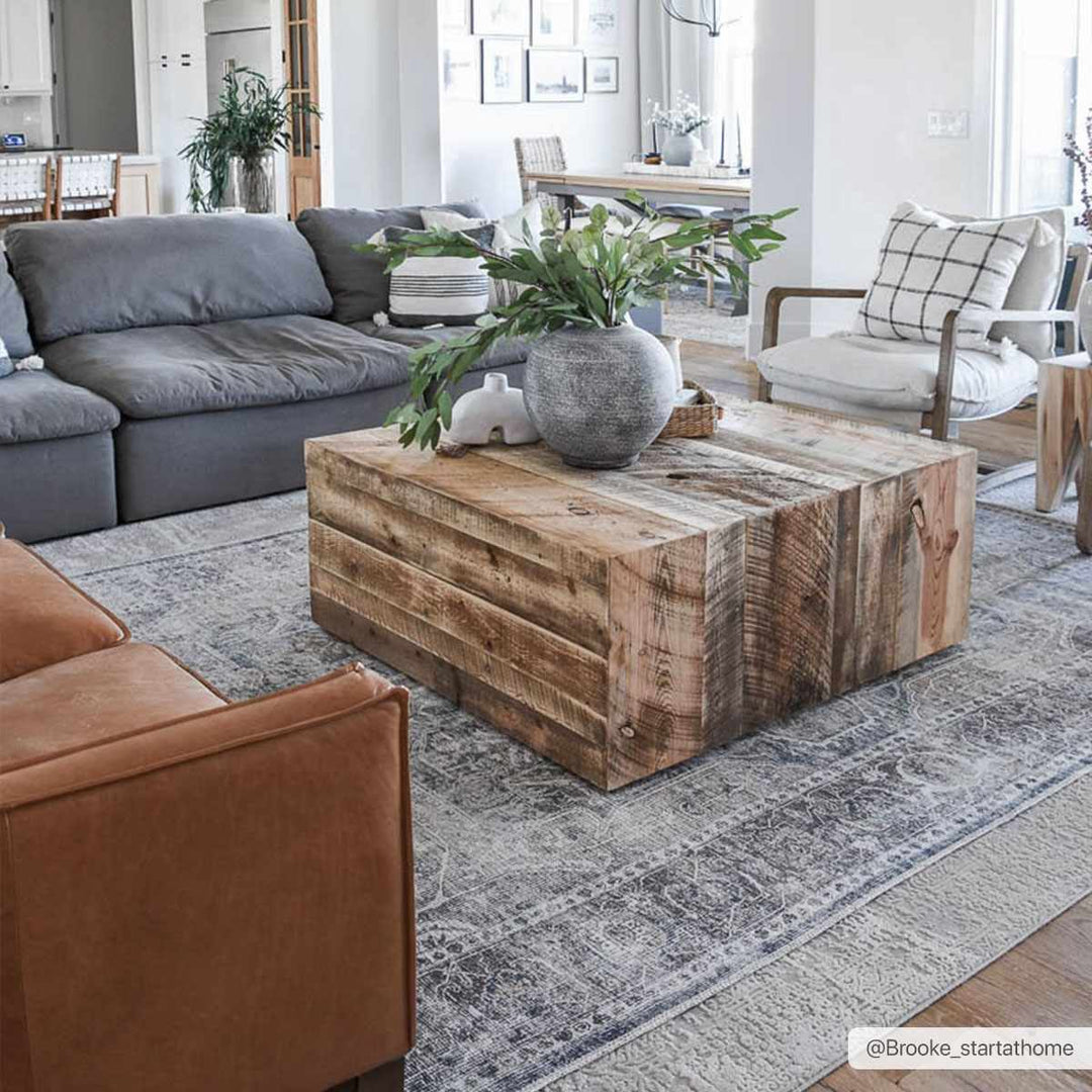 Antique look Transitional Charcoal, Ivory and Brown Medallion Machine washable Rug - The Rug Decor